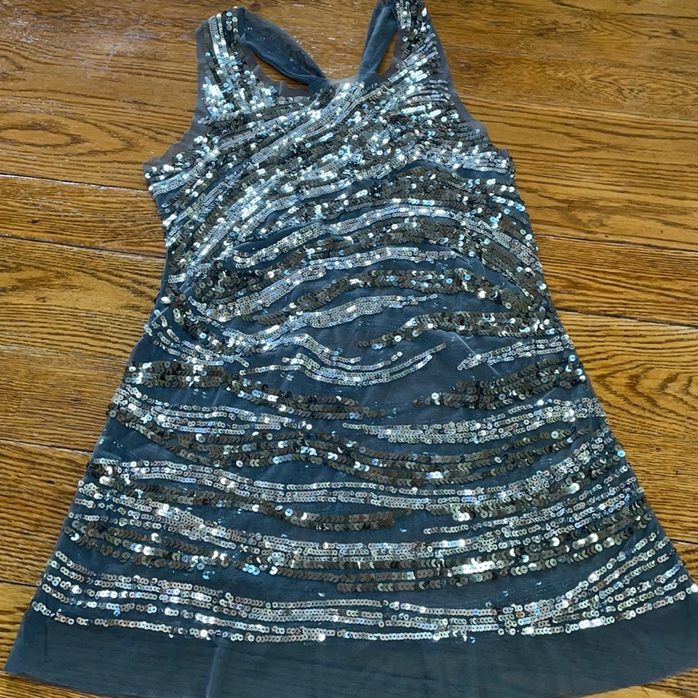 Wildcat sequined tunic party top, gray & silver, Size Small.
